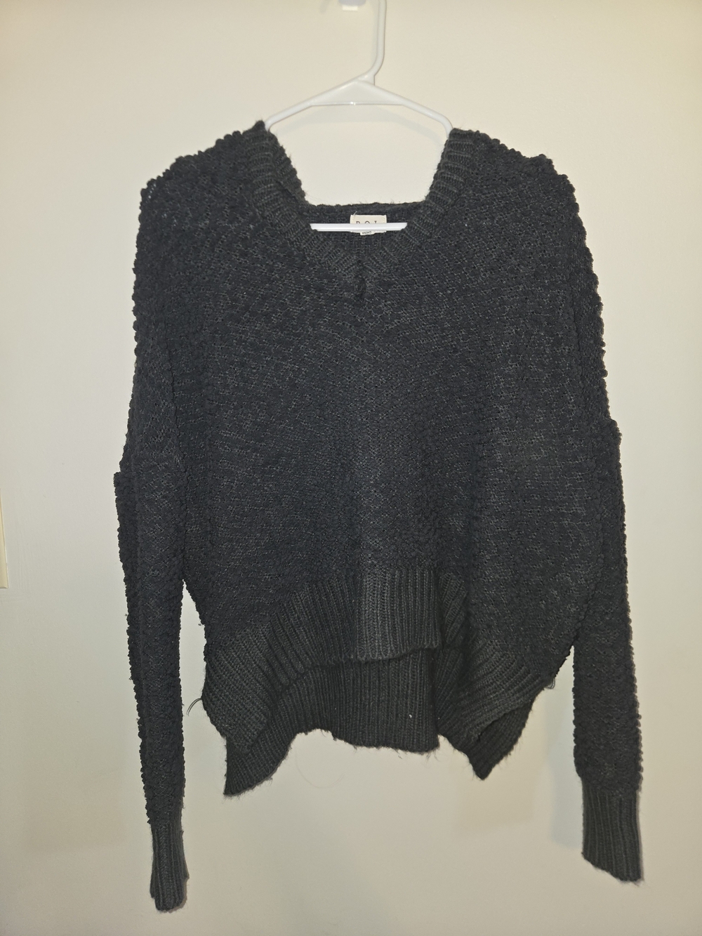 POL Black Chunky Crewneck Sweater with Hood Size Small